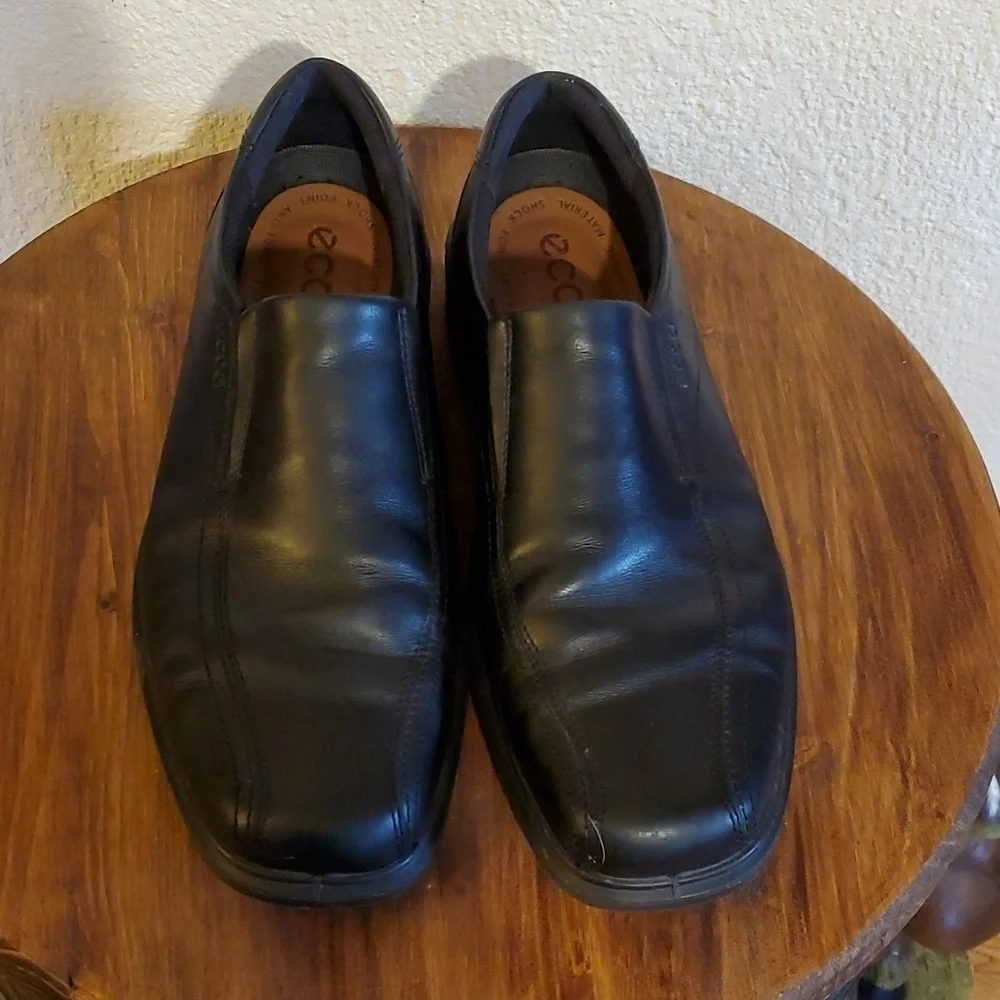 Ecco- Mens Black Leather Slip On Loafers Dress Shoes Comfort New! Sz.13